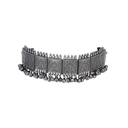 Auraa Trends Antique Oxidised Silver Plated Tribal Choker Necklace with Earrings