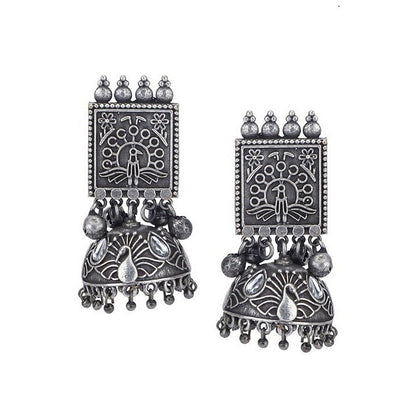Auraa Trends Antique Oxidised Silver Plated Tribal Choker Necklace with Earrings