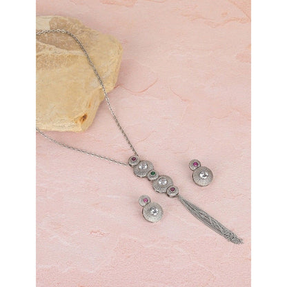 Auraa Trends Silver-Plated Long Tassel Necklace with Matching Earrings