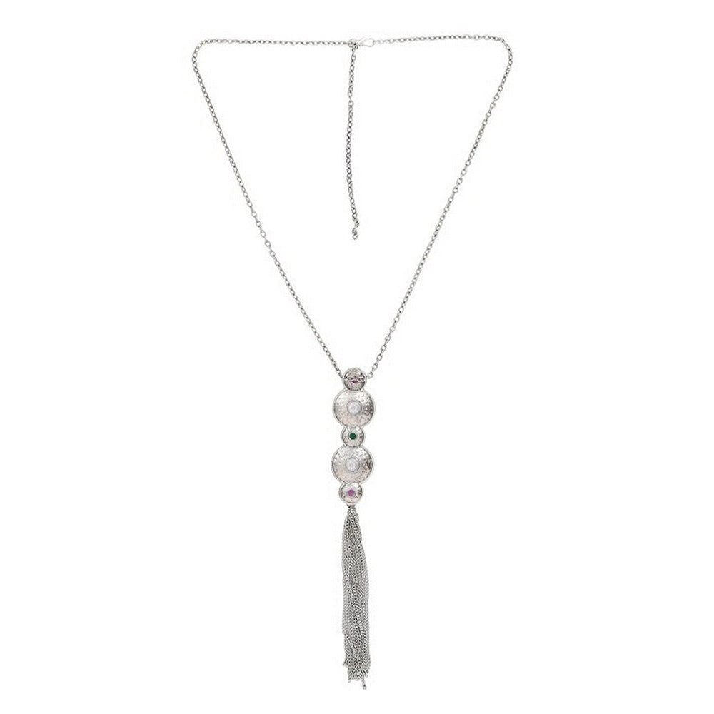 Auraa Trends Silver-Plated Long Tassel Necklace with Matching Earrings
