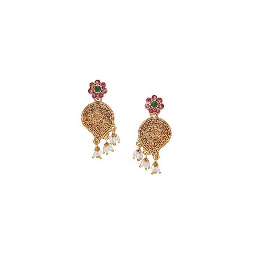 Auraa Trends Pink Gold-Plated Temple Jewelry Necklace with Earrings