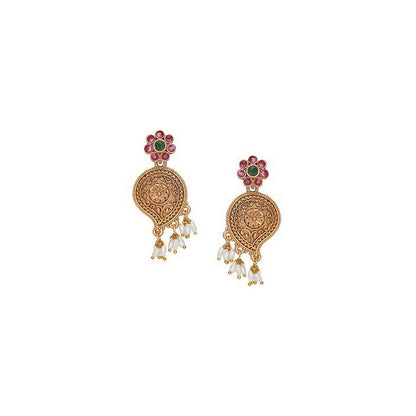 Auraa Trends Pink Gold-Plated Temple Jewelry Necklace with Earrings