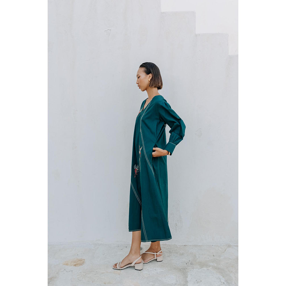 Auruhfy Teal Embroidered Song Of The Sea Dress