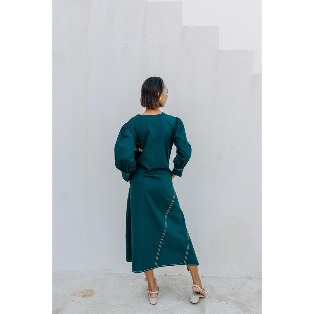 Auruhfy Teal Embroidered Song Of The Sea Dress