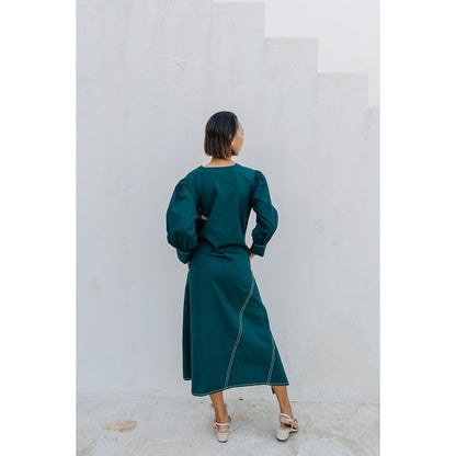 Auruhfy Teal Embroidered Song Of The Sea Dress