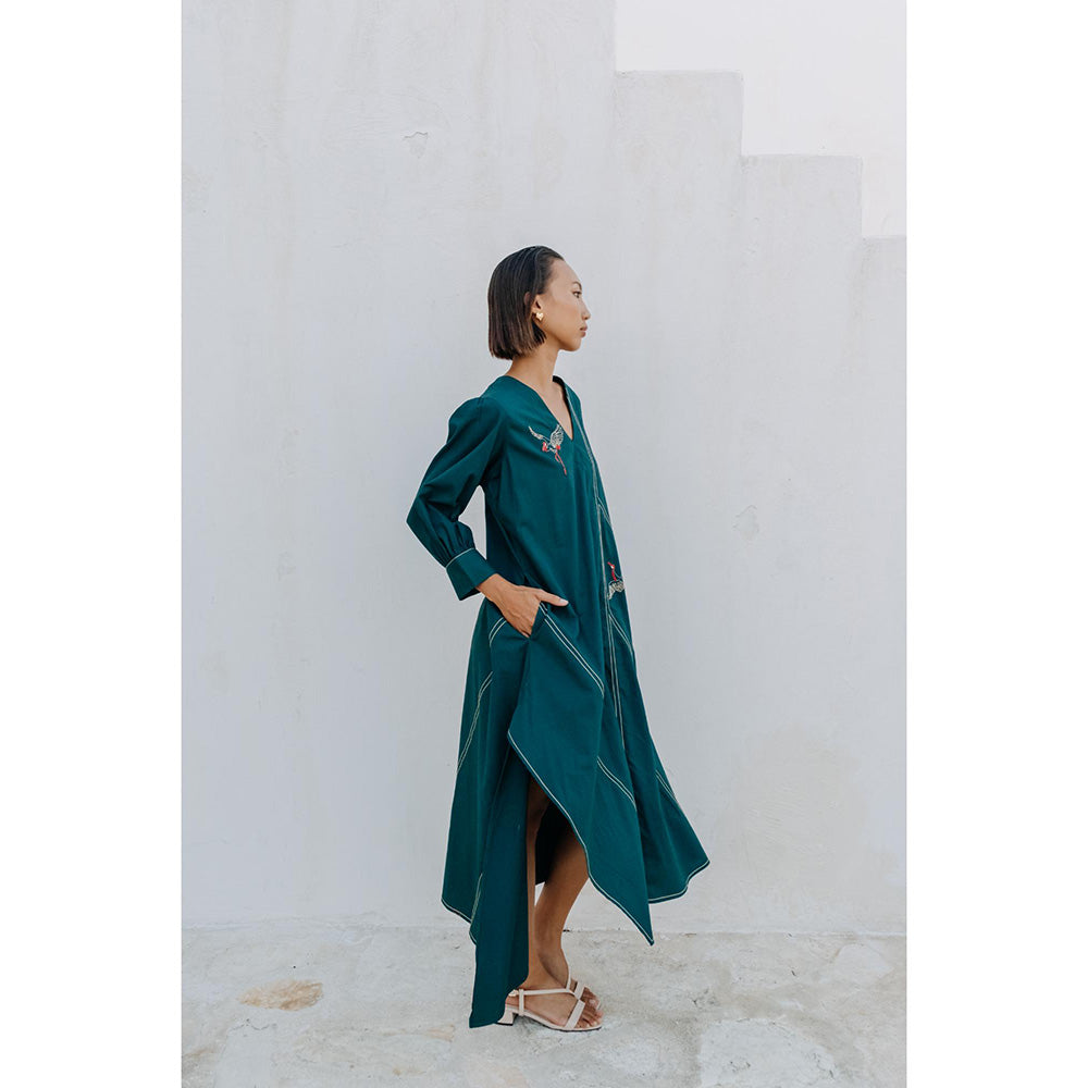 Auruhfy Teal Embroidered Song Of The Sea Dress