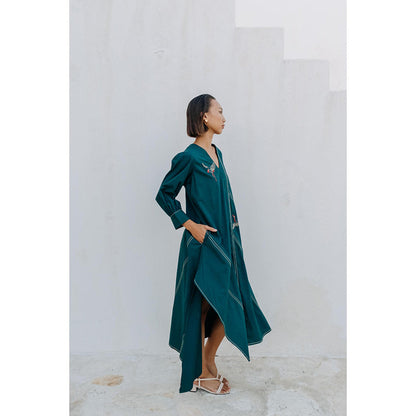 Auruhfy Teal Embroidered Song Of The Sea Dress