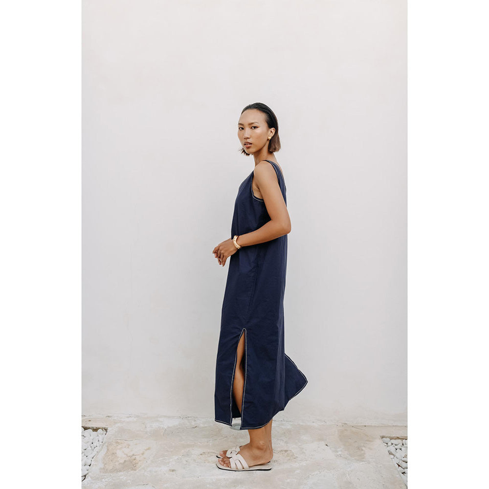 Auruhfy Blue Solid/Plain Symmetry Dress