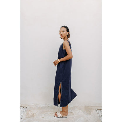 Auruhfy Blue Solid/Plain Symmetry Dress