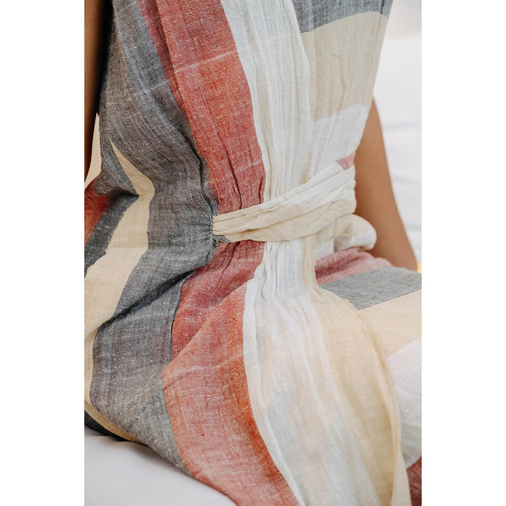 Auruhfy Beige Stripes Earth's Bounty Dress