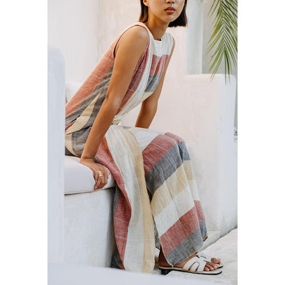 Auruhfy Beige Stripes Earth's Bounty Dress