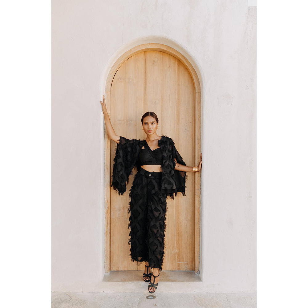 Auruhfy Black Self Design Mid Night Magic Co-Ord (Set of 3)