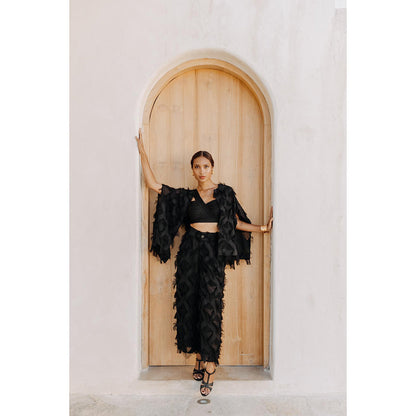 Auruhfy Black Self Design Mid Night Magic Co-Ord (Set of 3)