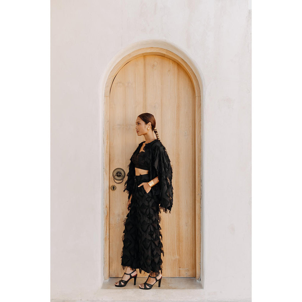 Auruhfy Black Self Design Mid Night Magic Co-Ord (Set of 3)