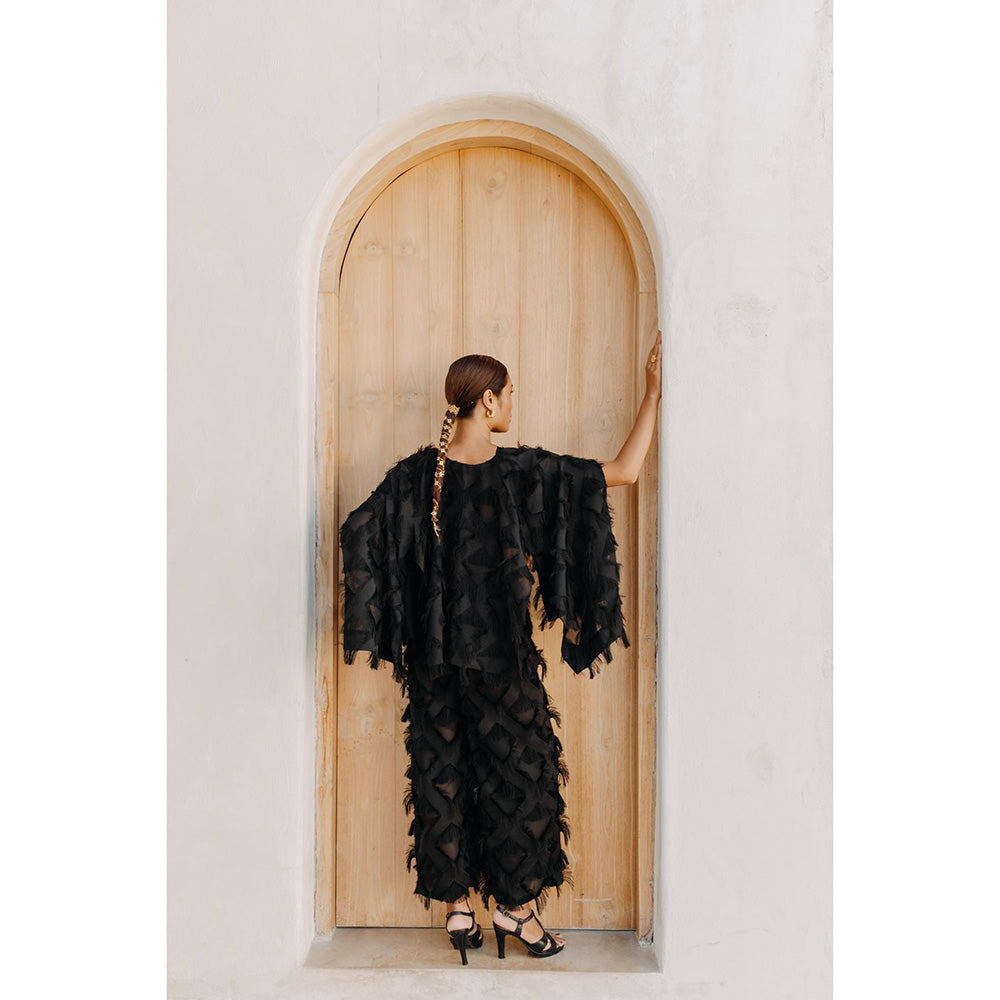 Auruhfy Black Self Design Mid Night Magic Co-Ord (Set of 3)