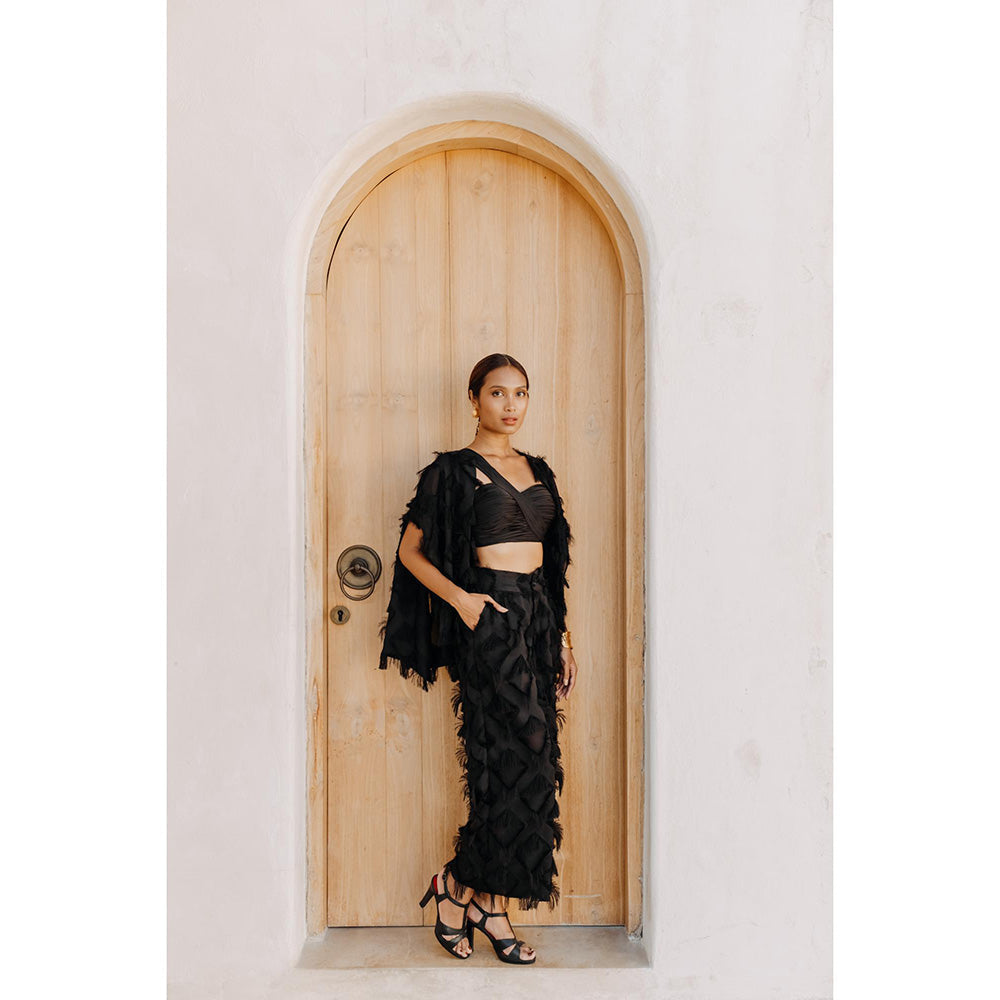 Auruhfy Black Self Design Mid Night Magic Co-Ord (Set of 3)