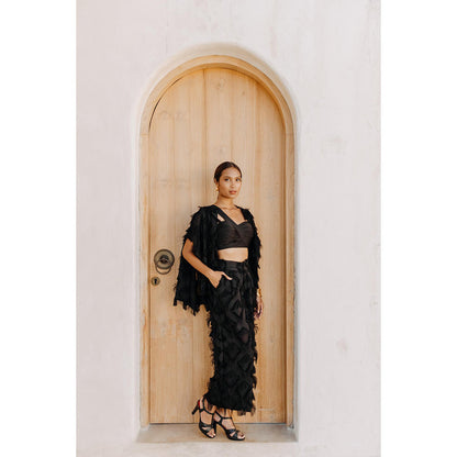 Auruhfy Black Self Design Mid Night Magic Co-Ord (Set of 3)