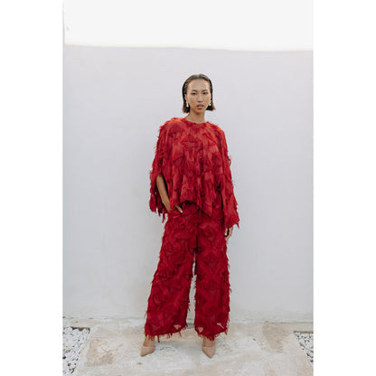 Auruhfy Red Self Design Ember Co-Ord (Set of 3)