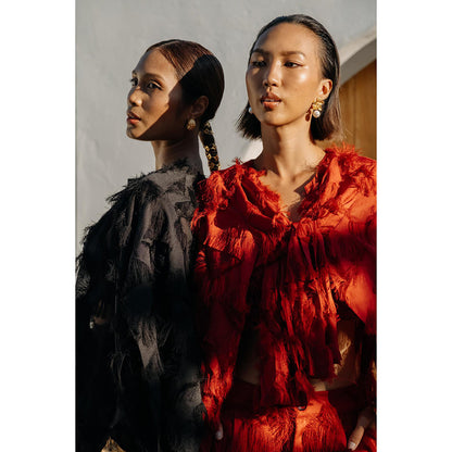 Auruhfy Red Self Design Ember Co-Ord (Set of 3)