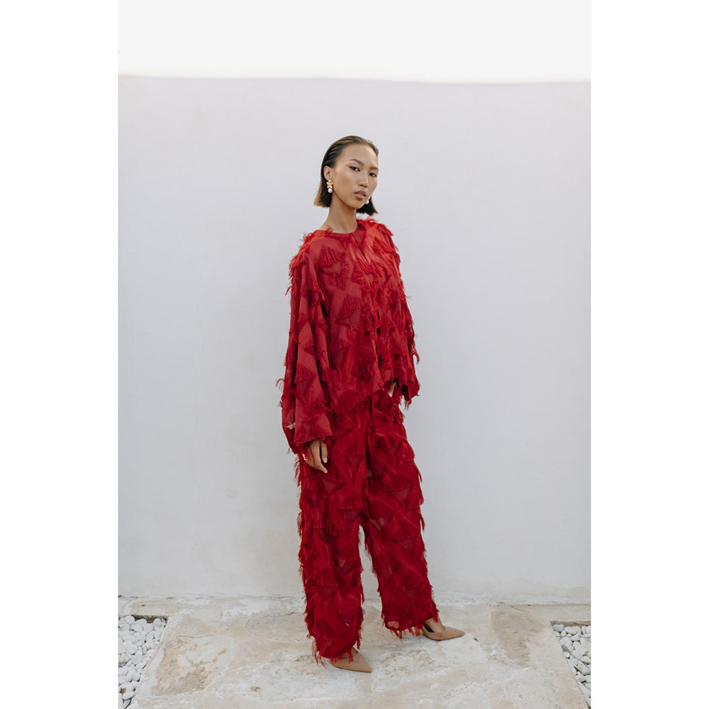 Auruhfy Red Self Design Ember Co-Ord (Set of 3)