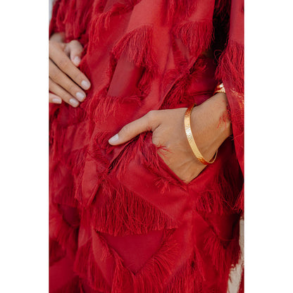 Auruhfy Red Self Design Ember Co-Ord (Set of 3)