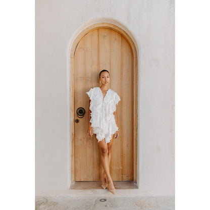 Auruhfy White Self Design Purity Dress