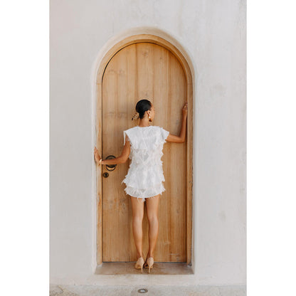 Auruhfy White Self Design Purity Dress