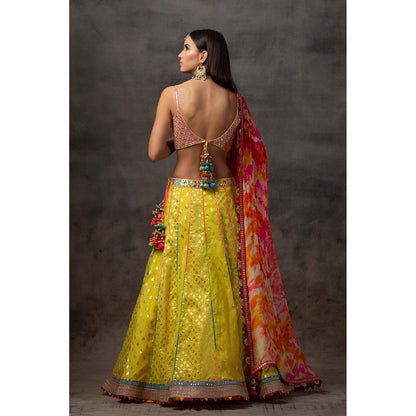 AVNNI KAPUR Yellow Lehenga with Rainbow Mirror Work Choli with Tie and Dye Dupatta (Set of 3)
