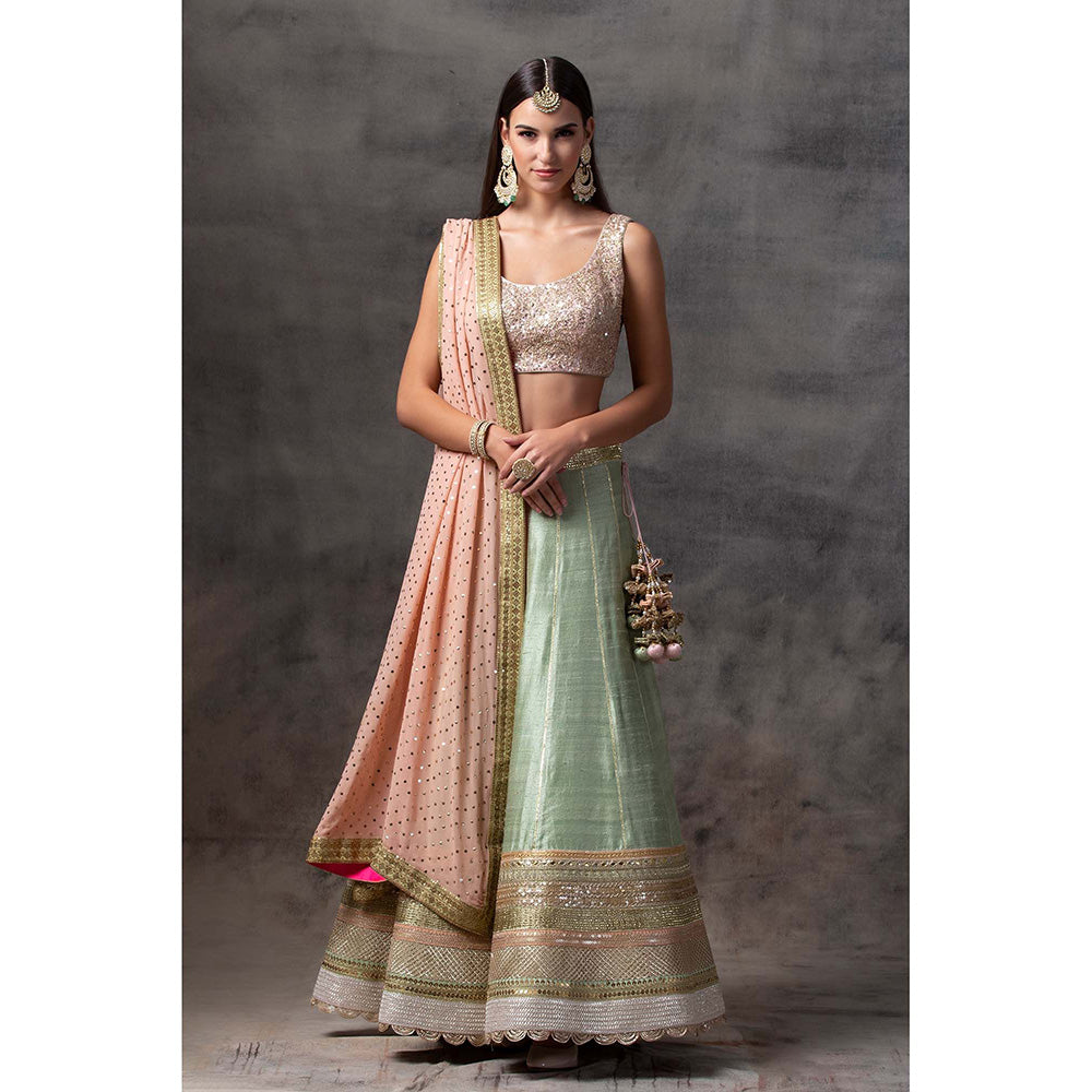 AVNNI KAPUR Mint Green Lehenga with Peach Choli and Dupatta (Set of 3)