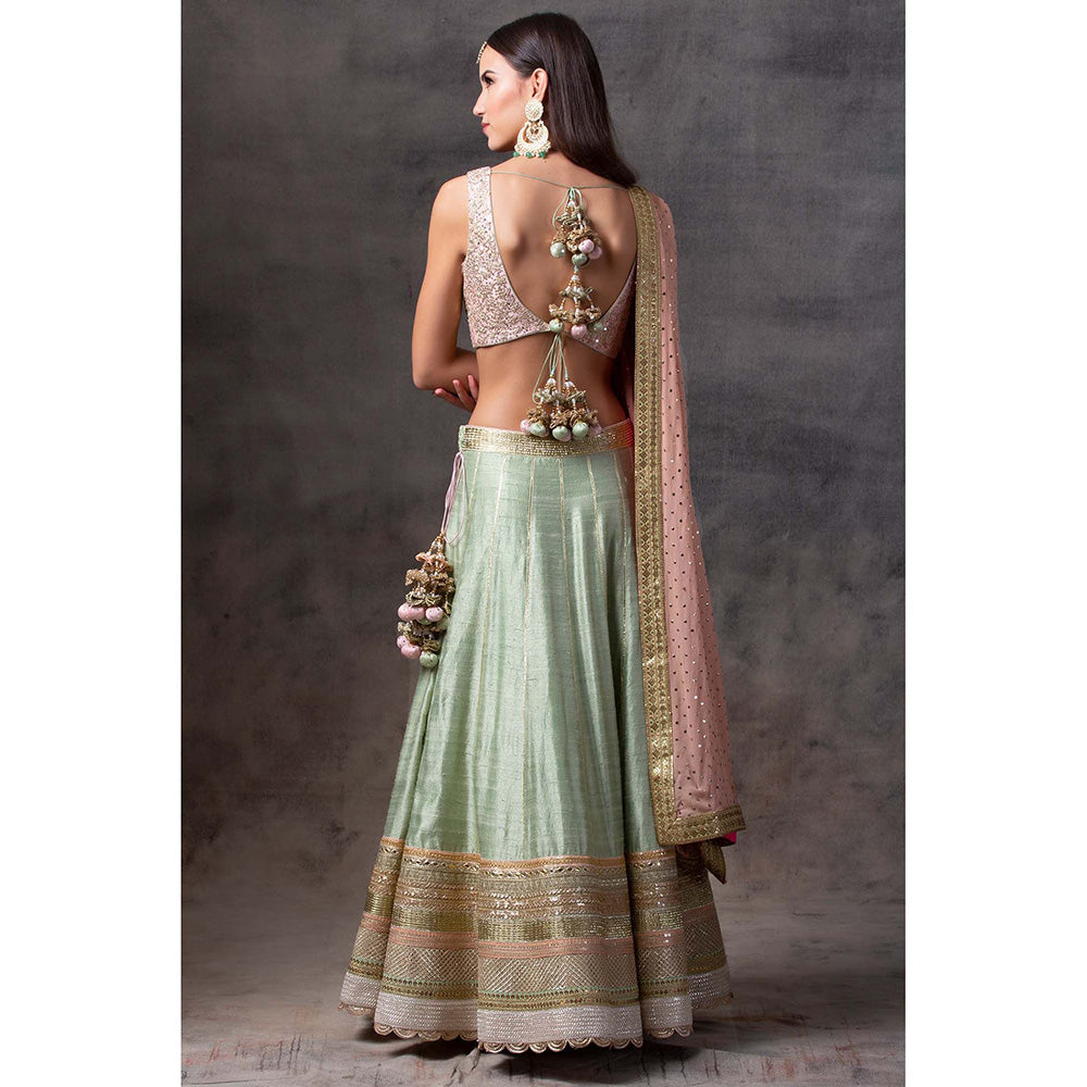 AVNNI KAPUR Mint Green Lehenga with Peach Choli and Dupatta (Set of 3)