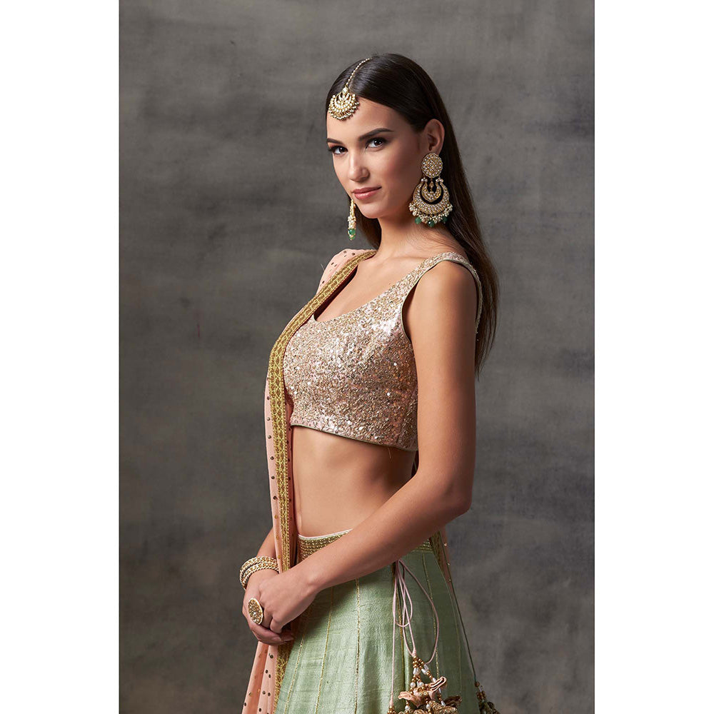 AVNNI KAPUR Mint Green Lehenga with Peach Choli and Dupatta (Set of 3)
