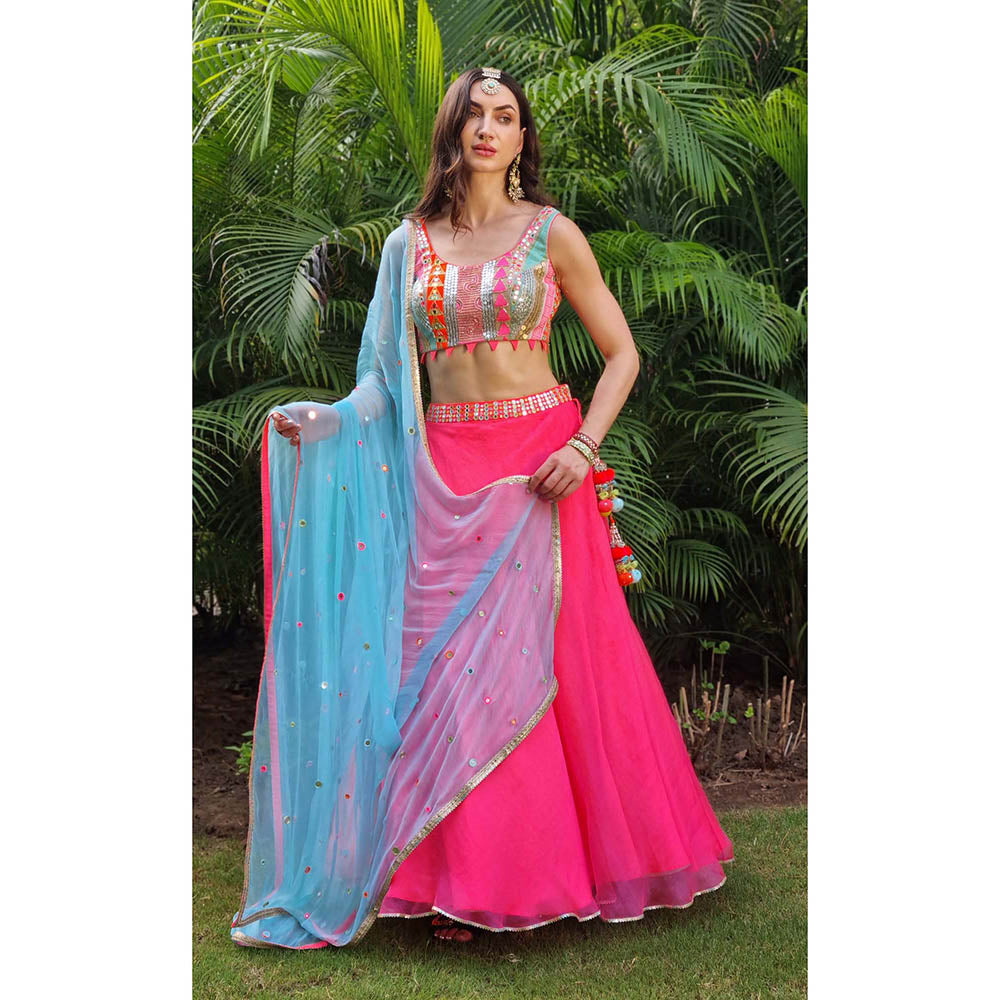 AVNNI KAPUR Pink Lehenga with Embellished Choli and Dupatta (Set of 3)