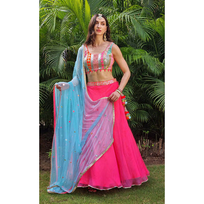 AVNNI KAPUR Pink Lehenga with Embellished Choli and Dupatta (Set of 3)