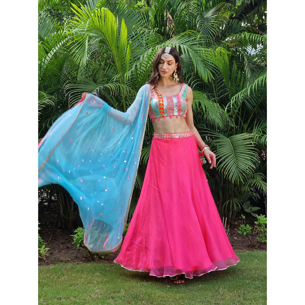 AVNNI KAPUR Pink Lehenga with Embellished Choli and Dupatta (Set of 3)