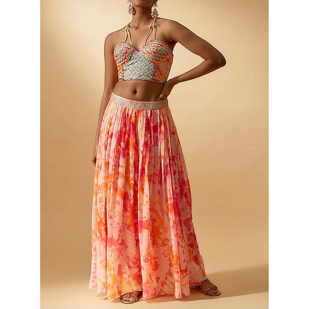 AVNNI KAPUR Woven and Sequience Bustier with Tie and Dye Palazzo (Set of 2)