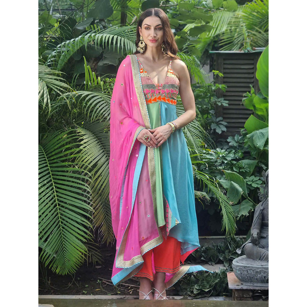 AVNNI KAPUR Multi-Color Silk Chander Anarkali Kurta with Pant and Dupatta (Set of 3)