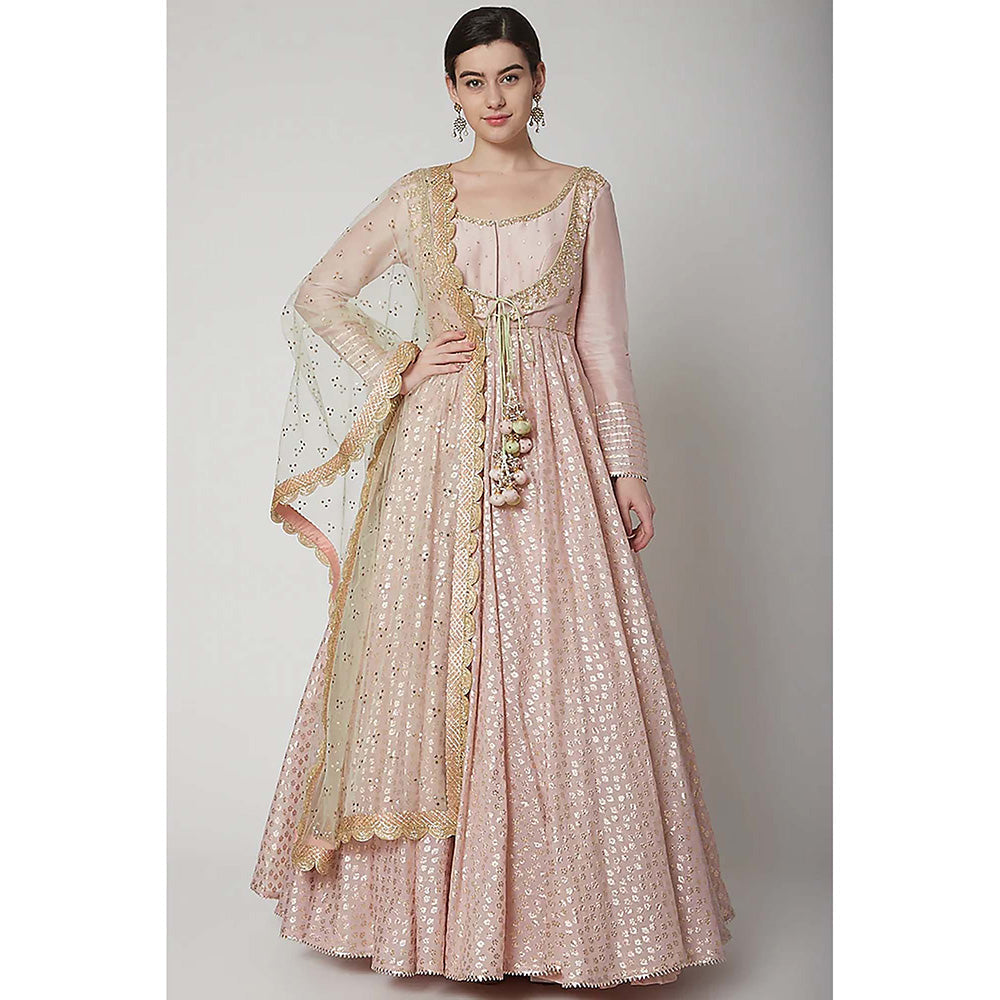AVNNI KAPUR Silk Chander Anarkali Kurta with Gota Patti N Zardozi Work Dupatta (Set of 2)