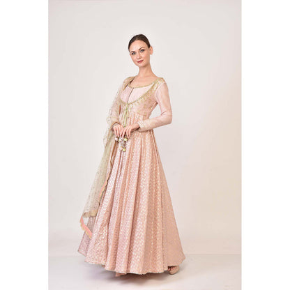 AVNNI KAPUR Silk Chander Anarkali Kurta with Gota Patti N Zardozi Work Dupatta (Set of 2)