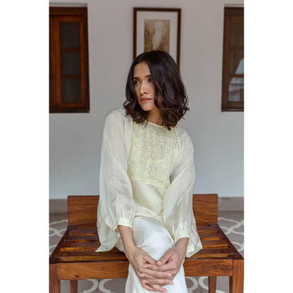 AYAKA Paige Yellow Top with Embroidered Yoke (Set of 2)