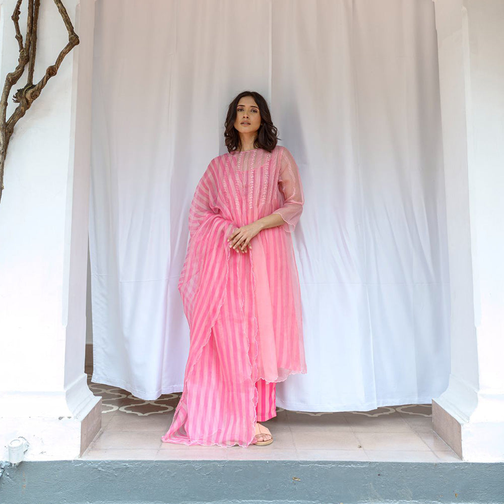 AYAKA Cheryl Pink Pleated Kurta (Set of 2)
