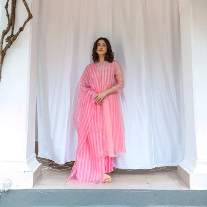 AYAKA Cheryl Pink Pleated Kurta (Set of 2)