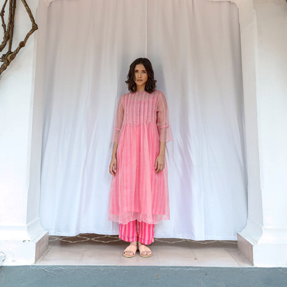 AYAKA Cheryl Pink Pleated Kurta (Set of 2)