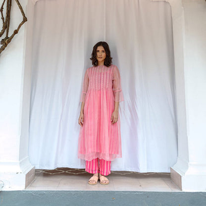 AYAKA Cheryl Pink Pleated Kurta (Set of 2)