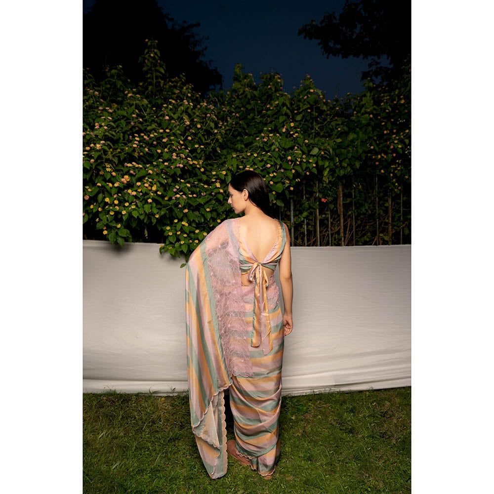 AYAKA Lilac Embroidered Panel Saree without Blouse