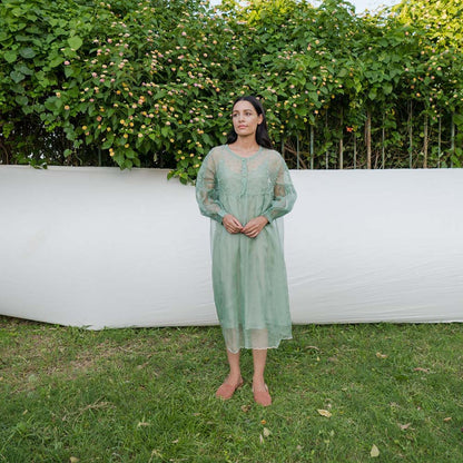 AYAKA Mel Green Gathered Kurta (Set of 2)