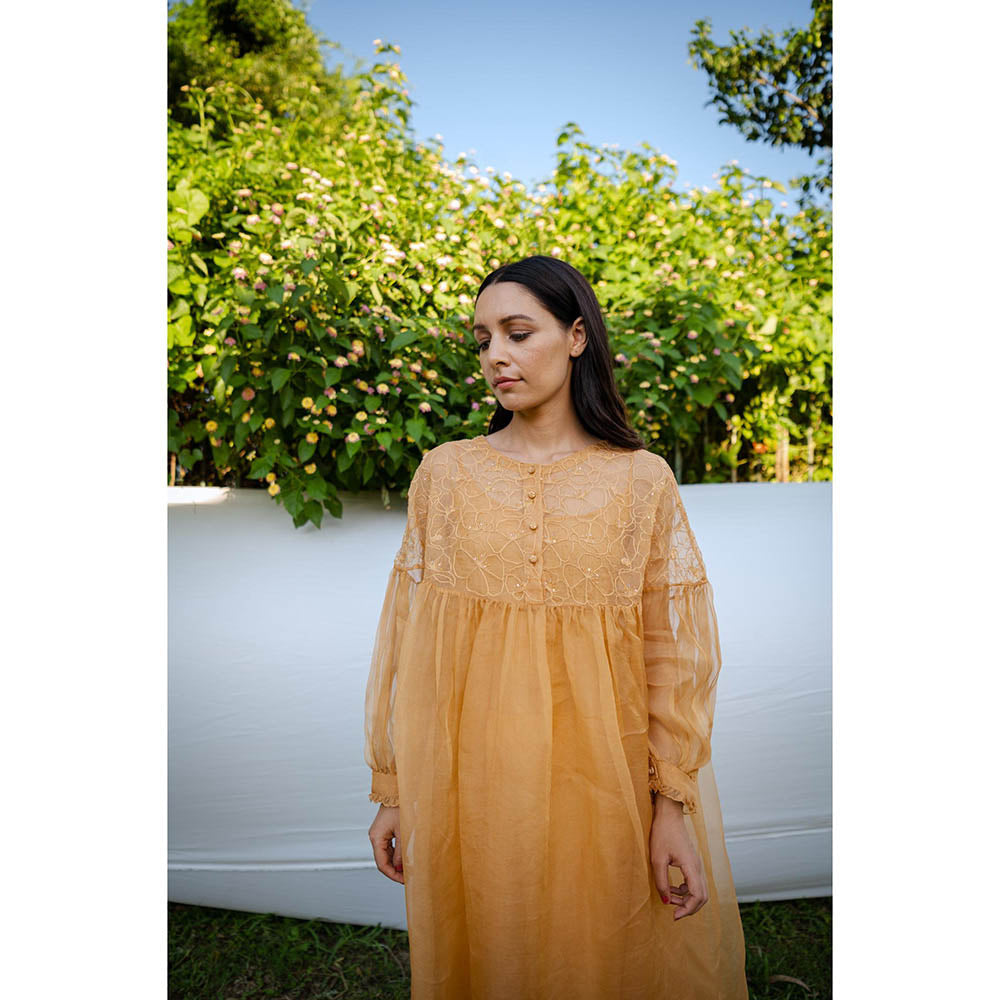 AYAKA Mel Mustard Gathered Kurta (Set of 2)