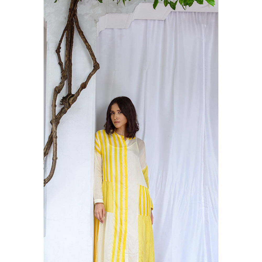 AYAKA Mila Yellow Color Blocked Midi Dress with Slip (Set of 2)