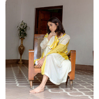 AYAKA Mila Yellow Color Blocked Midi Dress with Slip (Set of 2)