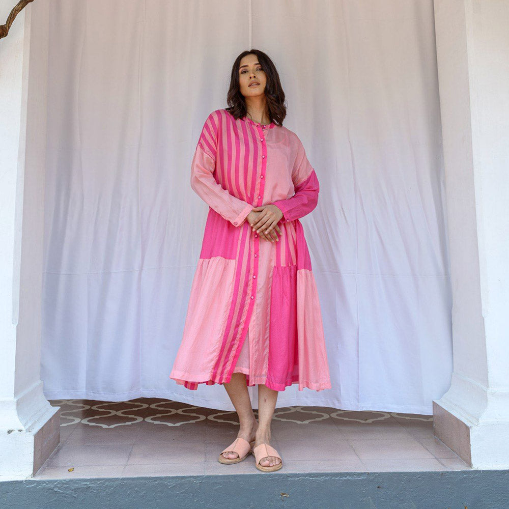 AYAKA Mila Pink Color Blocked Midi Dress with Slip (Set of 2)