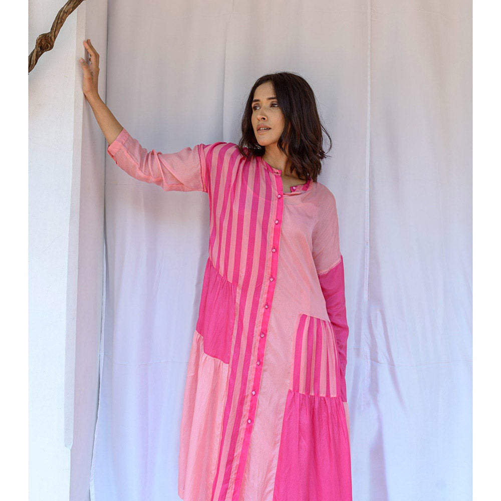 AYAKA Mila Pink Color Blocked Midi Dress with Slip (Set of 2)